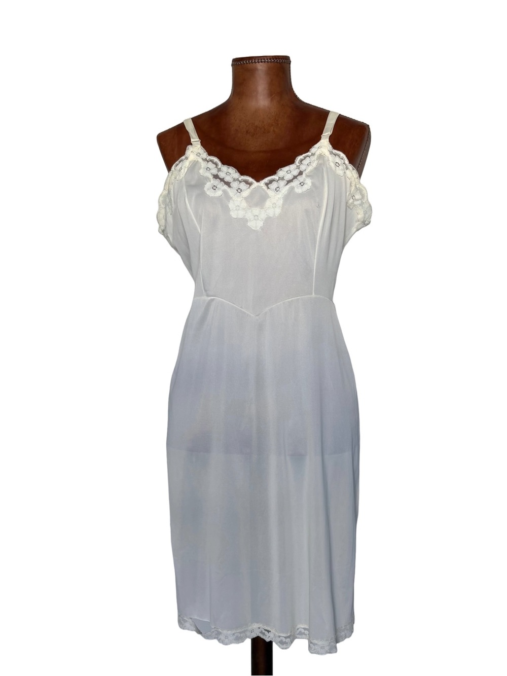 Aristocraft Vintage 70s White Lace-Trim Slip Dress Size 38